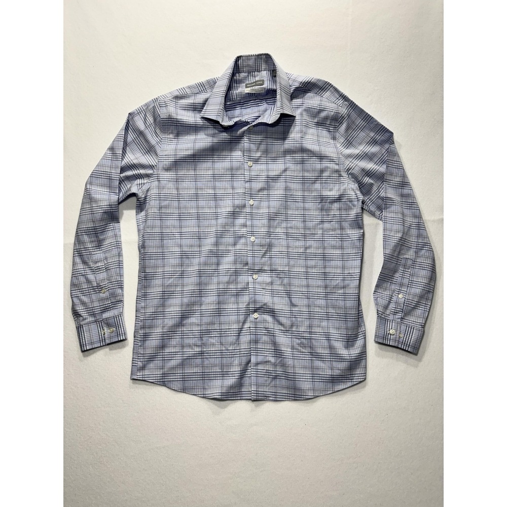 Michael Kors Dress Shirt Mens Large Blue Plaid Long Sleeve Non Iron Stretch